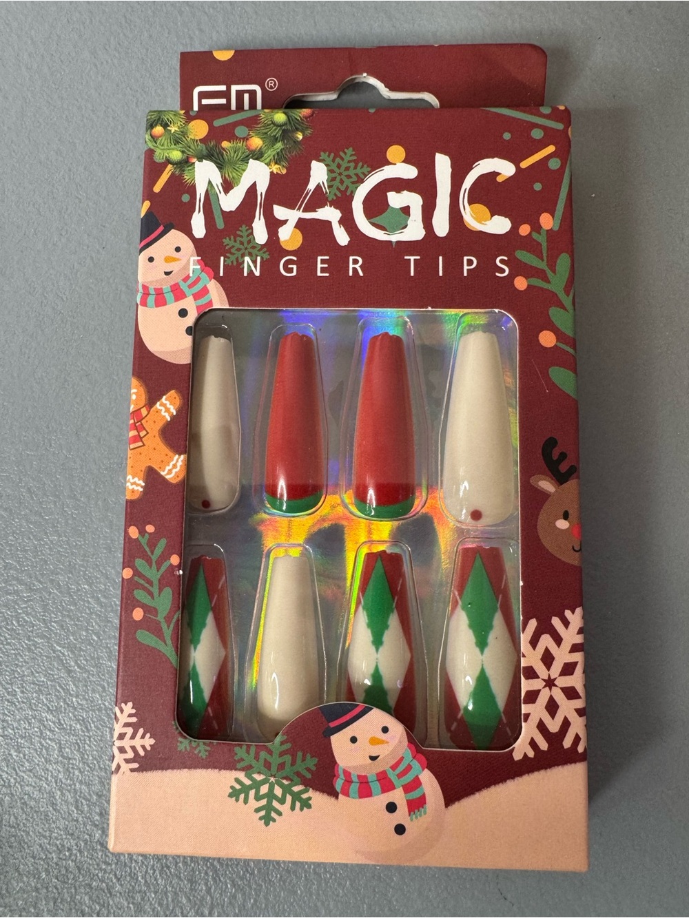 Magic Press-On Nails in Red, Green & Cream Holiday Set 12pcs